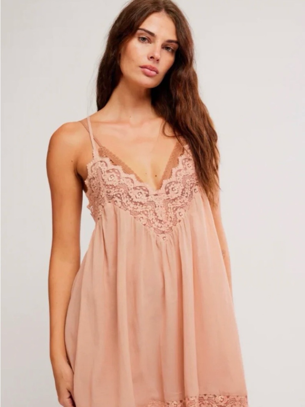 Free People Intimately Peach Lace-Trim Chemise